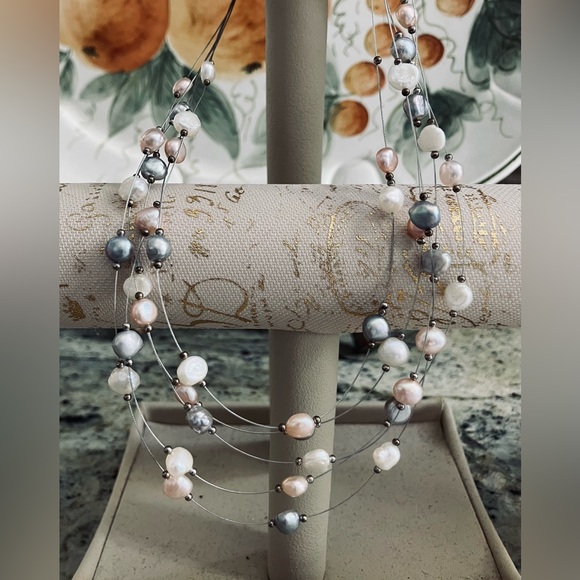 Jewelry - Illusion Five-Strand Freshwater Pearl Necklace Vintage Wedding Feminine